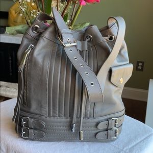 Linea Pelle Grey Leather Bucket Satchel